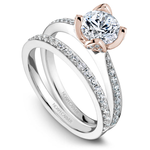 Noam Carver White Gold Diamond Engagement Ring Setting with Rose Gold Flower Crown (0.31 CTW)