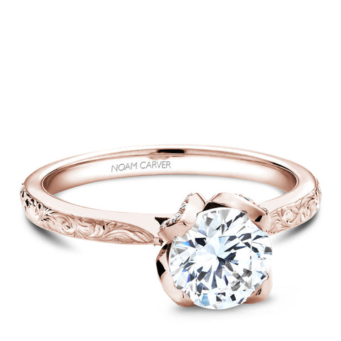 Noam Carver Rose Gold Engagement Ring Setting with Floral Engravings and Crown (0.17 CTW)