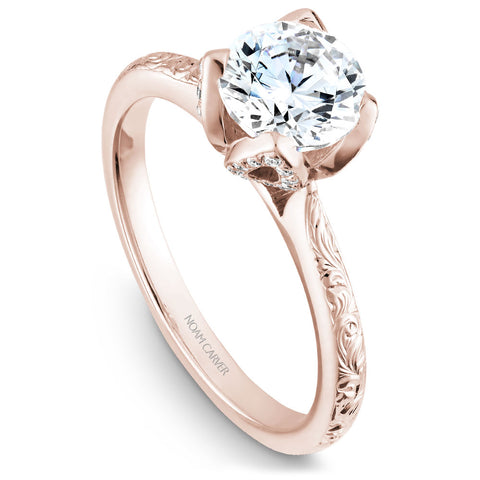 Noam Carver Rose Gold Engagement Ring Setting with Floral Engravings and Crown (0.17 CTW)