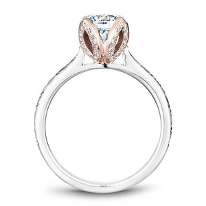 Noam Carver White Gold Engagement Ring with Floral Engravings and Rose Gold Crown (0.17 CTW)