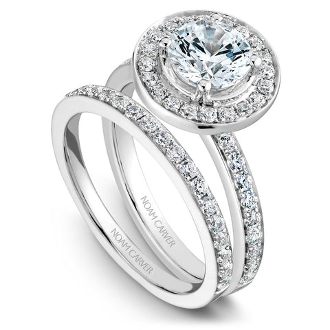 Noam Carver White Gold Channel Set Diamond Engagement Ring Setting with Halo (0.55 CTW)