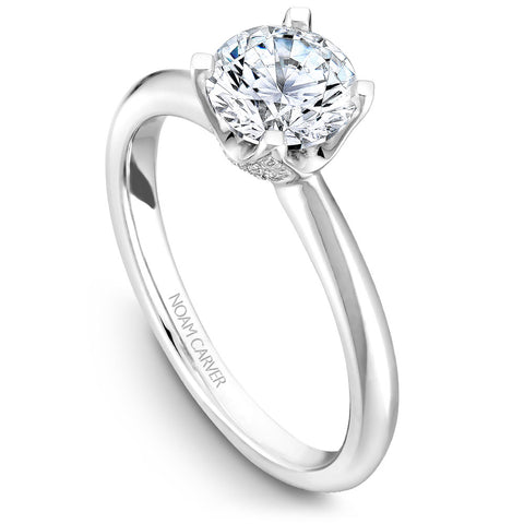 Noam Carver White Gold Solitaire Engagement Ring Setting with Diamond Crown (0.13 CTW)