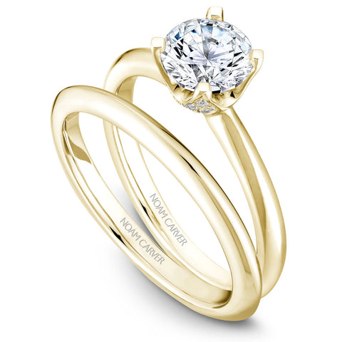 Noam Carver Yellow Gold Solitaire Engagement Ring Setting with Diamond Crown (0.13 CTW)