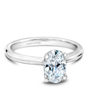 Noam Carver White Gold Solitaire Engagement Ring Setting with Diamond Crown and Oval Center Stone (0.17 CTW)