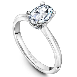 Noam Carver White Gold Solitaire Engagement Ring Setting with Diamond Crown and Oval Center Stone (0.17 CTW)