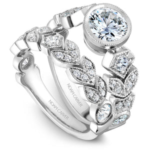 Noam Carver White Gold Bezel Engagement Ring Setting with Milgrain Floral Shank (0.52 CTW)