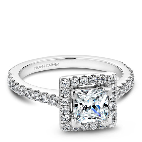 Noam Carver White Gold Diamond Engagement Ring Setting with Princess Center Stone and Halo (0.50 CTW)