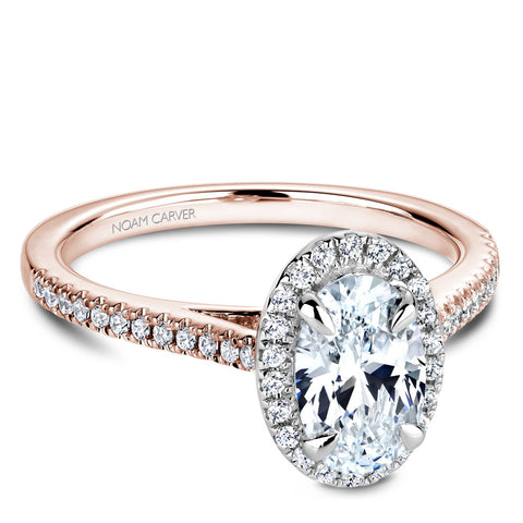 Noam Carver Rose Gold Diamond Engagement Ring Setting with White Halo around Oval Center Stone (0.44 CTW)