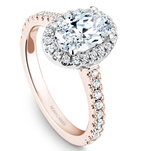 Noam Carver Rose Gold Diamond Engagement Ring Setting with White Halo around Oval Center Stone (0.44 CTW)