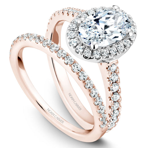 Noam Carver Rose Gold Diamond Engagement Ring Setting with White Halo around Oval Center Stone (0.44 CTW)
