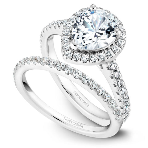 Noam Carver White Gold Diamond Engagement Ring Setting with Pear Center Stone and Halo (0.45 CTW)