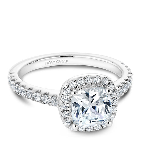 Noam Carver White Gold Diamond Engagement Ring Setting with Cushion Center Stone and Halo (0.44 CTW)