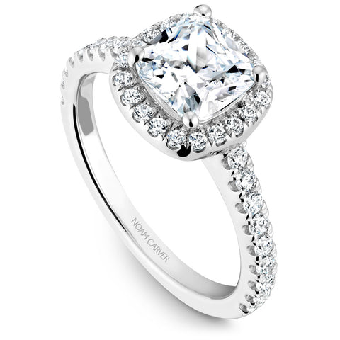Noam Carver White Gold Diamond Engagement Ring Setting with Cushion Center Stone and Halo (0.44 CTW)