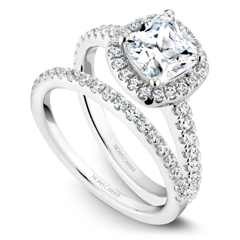 Noam Carver White Gold Diamond Engagement Ring Setting with Cushion Center Stone and Halo (0.44 CTW)