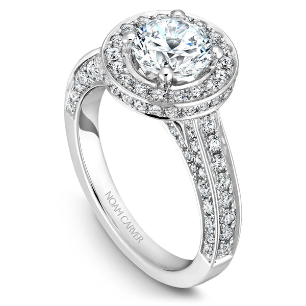 Noam Carver White Gold 3-Sided Channel Set Diamond Engagement Ring Setting with Halo (1.11 CTW)
