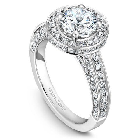 Noam Carver White Gold 3-Sided Channel Set Diamond Engagement Ring Setting with Halo (1.11 CTW)