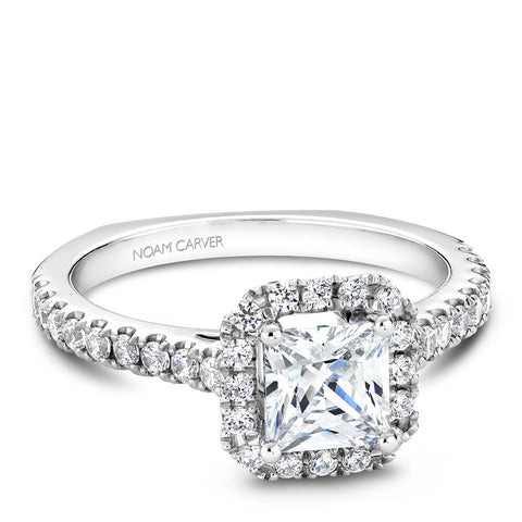 Noam Carver White Gold Diamond Engagement Ring Setting with Princess Center Stone and Halo (0.55 CTW)