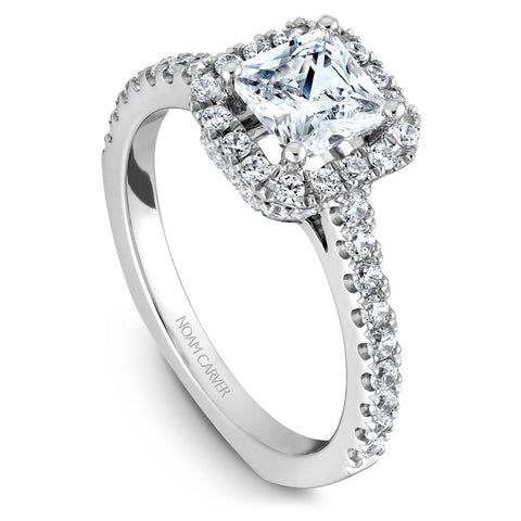Noam Carver White Gold Diamond Engagement Ring Setting with Princess Center Stone and Halo (0.55 CTW)
