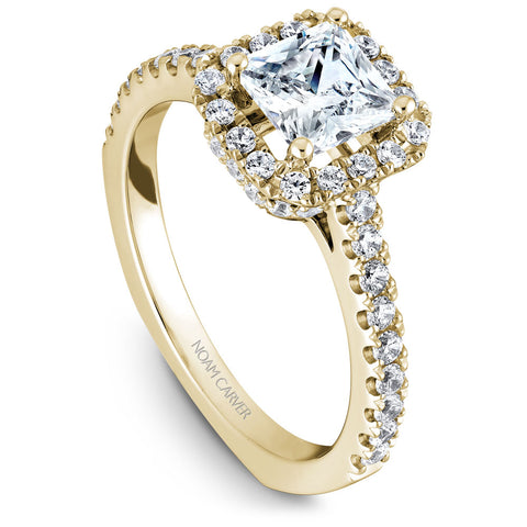 Noam Carver Yellow Gold Diamond Engagement Ring Setting with Princess Center Stone and Halo (0.55 CTW)