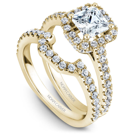 Noam Carver Yellow Gold Diamond Engagement Ring Setting with Princess Center Stone and Halo (0.55 CTW)