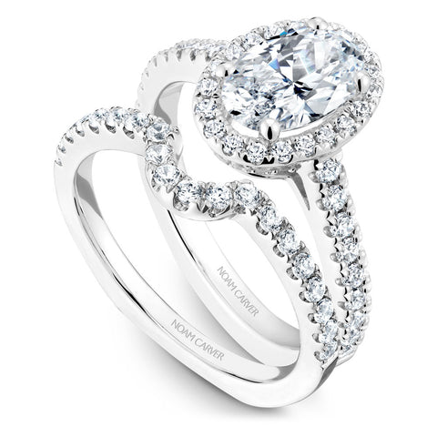 Noam Carver White Gold Diamond Engagement Ring with Oval Center Stone and Halo (0.57 CTW)