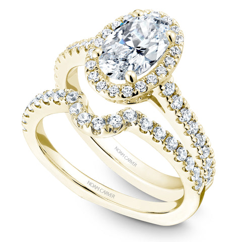 Noam Carver Yellow Gold Diamond Engagement Ring Setting with Oval Center Stone and Halo (0.57 CTW)