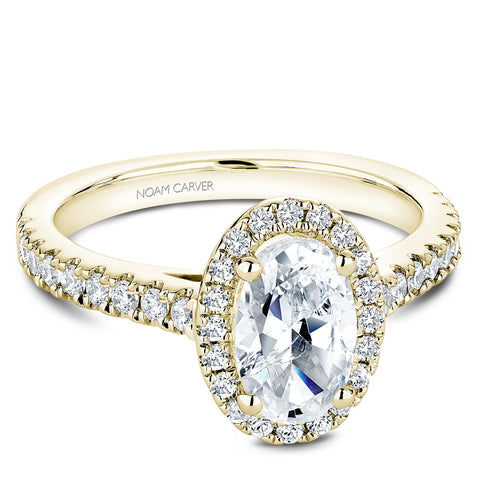Noam Carver Yellow Gold Diamond Engagement Ring Setting with Oval Center Stone and Halo (0.57 CTW)