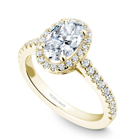 Noam Carver Yellow Gold Diamond Engagement Ring Setting with Oval Center Stone and Halo (0.57 CTW)
