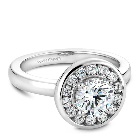 Noam Carver White Gold Bezel Diamond Halo Engagement Ring Setting (0.37 CTW)