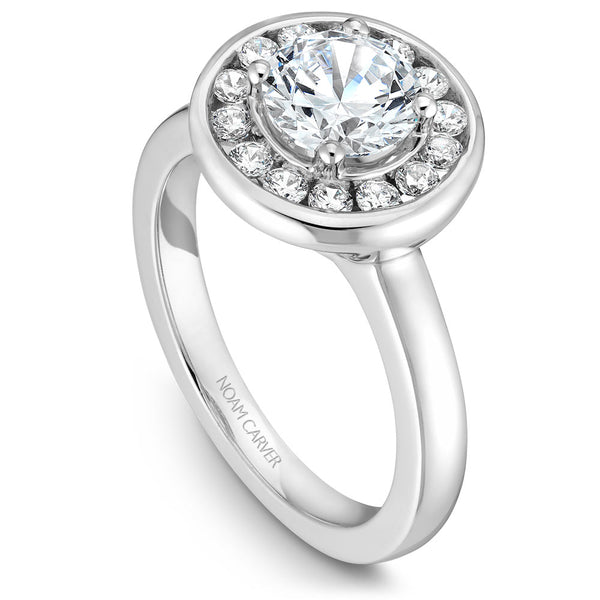 Noam Carver White Gold Bezel Diamond Halo Engagement Ring Setting (0.37 CTW)