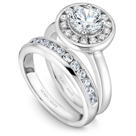 Noam Carver White Gold Bezel Diamond Halo Engagement Ring Setting (0.37 CTW)