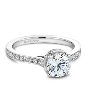 Noam Carver White Gold Diamond Euro Shank Engagement Ring Setting with Diamond Accents (0.28 CTW)