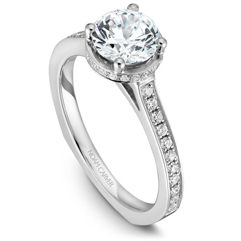 Noam Carver White Gold Diamond Euro Shank Engagement Ring with Diamond Accents (0.28 CTW)