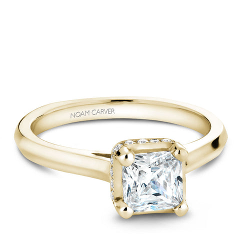 Noam Carver Yellow Gold Knife Edge Euro Shank Engagement Ring Setting with Princess Center Stone (0.10 CTW)