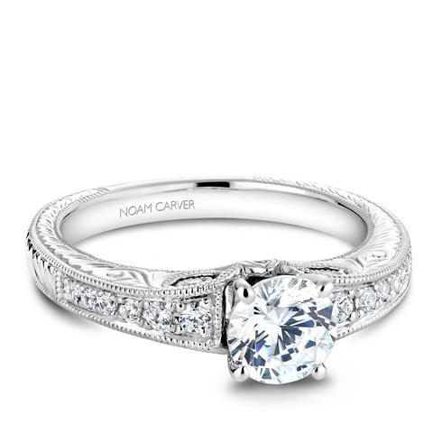 Noam Carver White Gold Diamond Engagement Ring Setting with Carved Edges (0.21 CTW)