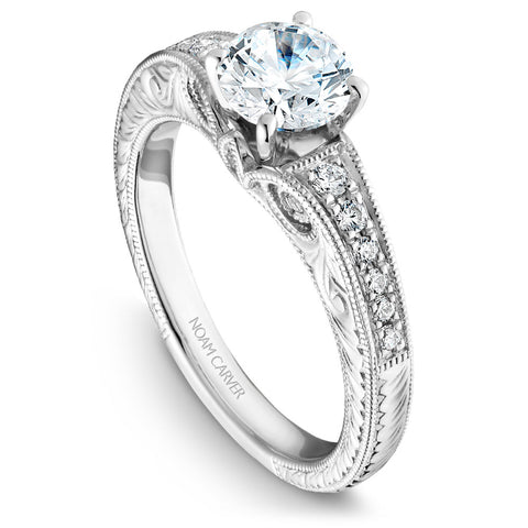 Noam Carver White Gold Diamond Engagement Ring Setting with Carved Edges (0.21 CTW)