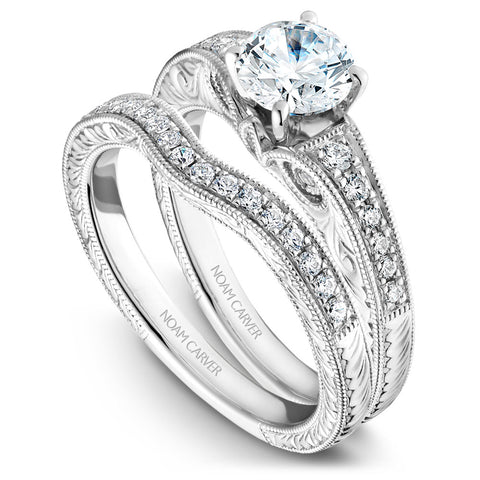 Noam Carver White Gold Diamond Engagement Ring Setting with Carved Edges (0.21 CTW)