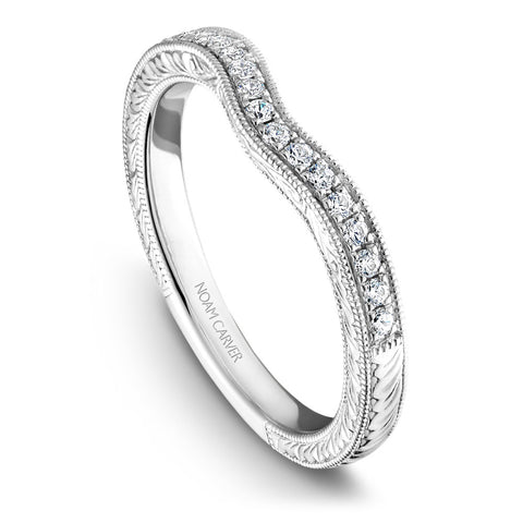 Noam Carver White Gold Diamond Engagement Ring Setting with Carved Edges (0.21 CTW)