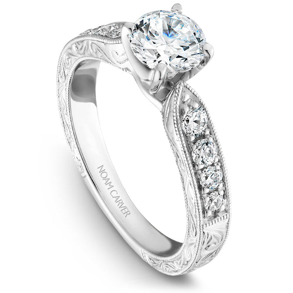 Noam Carver White Gold Diamond Engagement Ring Setting with Carved Edges (0.33 CTW)