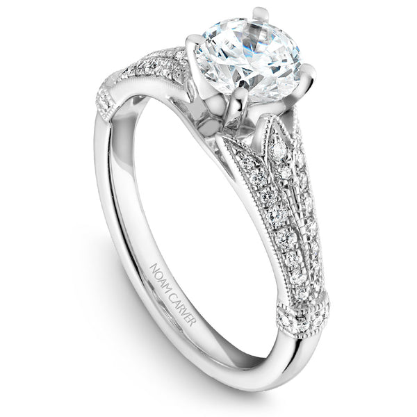 Noam Carver White Gold Vintage Engagement Ring Setting with Elaborate Diamond Shank (0.26 CTW)