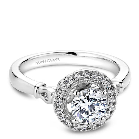 Noam Carver White Gold Engagement Ring Setting with Diamond and Milgrain Halo (0.22 CTW)