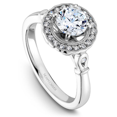 Noam Carver White Gold Engagement Ring Setting with Diamond and Milgrain Halo (0.22 CTW)