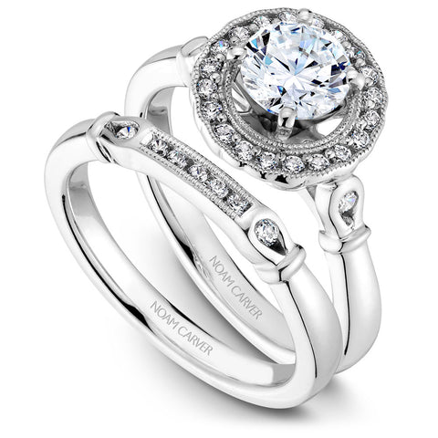 Noam Carver White Gold Engagement Ring Setting with Diamond and Milgrain Halo (0.22 CTW)