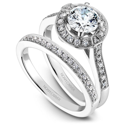 Noam Carver White Gold Diamond Engagement Ring Setting with Halo and Rose Gold Accent (0.26 CTW)