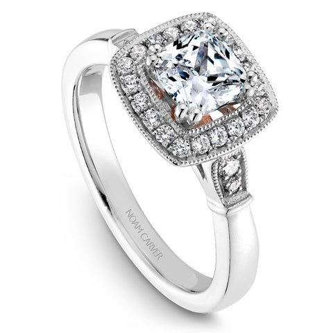 Noam Carver White Gold Diamond Engagement Ring Setting with Halo and Rose Gold Accent (0.23 CTW)