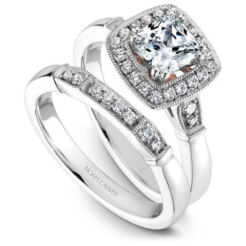 Noam Carver White Gold Diamond Engagement Ring Setting with Halo and Rose Gold Accent (0.23 CTW)