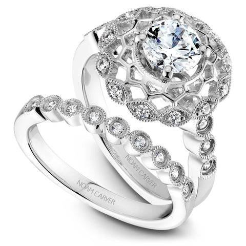 Noam Carver White Gold Diamond Engagement Ring Setting with Woven Halo (0.24 CTW)