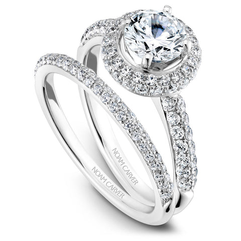 Noam Carver White Gold Diamond Knife Edge Engagement Ring Setting with Halo (0.75 CTW)