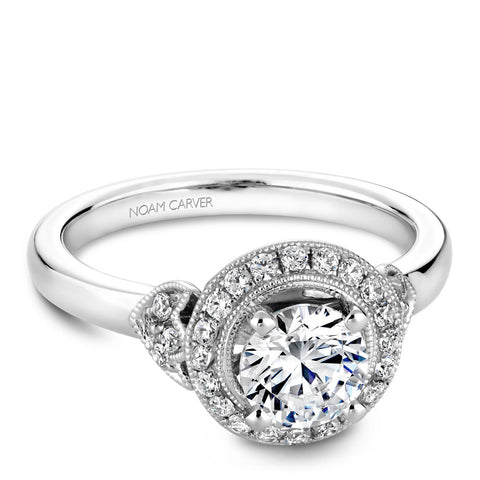 Noam Carver White Gold Halo Diamond Engagement Ring Setting with Milgrain and Accent Stones (0.28 CTW)