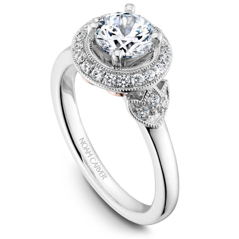 Noam Carver White Gold Halo Diamond Engagement Ring Setting with Milgrain and Accent Stones (0.28 CTW)